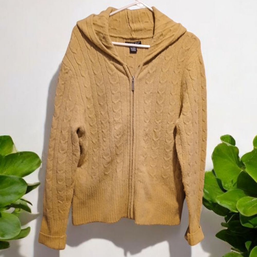 Eagle's Eye Wool Blend Yellow Green Cableknit Hooded Sweater Womans Large